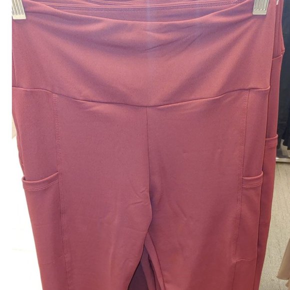 CM Fashion Womens Leggings, With Pockets--Burgundy - Picture 7 of 8